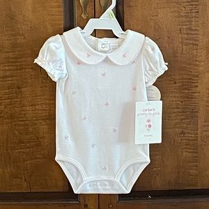 Precious White Romper With Stitched Appliqué Pink Roses